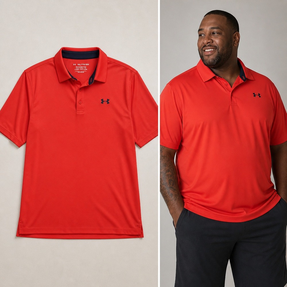 Under Armour Mens XXL Playoff Polo Shirt‎ Red Short Sleeve Golf Performance Top
